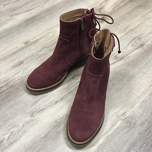 Earth Calia Wedge Bootie / Burgundy Suede Leather Ankle Boot / Women’s Size 8.5 - Picture 3 of 8
